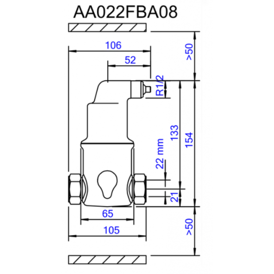 Separator de Aer AA022FBA08 Solar Spirovent din alama cu Autoclose – Orizontal 22mm presare– 180°C 10 bar – SPIROTECH
