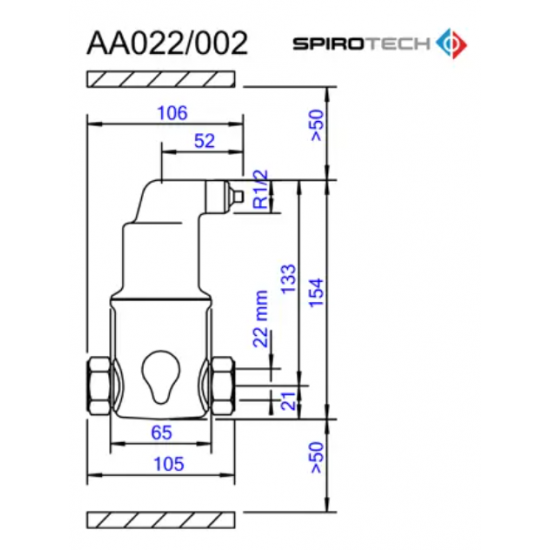Separator de Aer AA 022002 Spirovent din alama– Orizontal 22mm presare– 180°C 10 bar – SPIROTECH