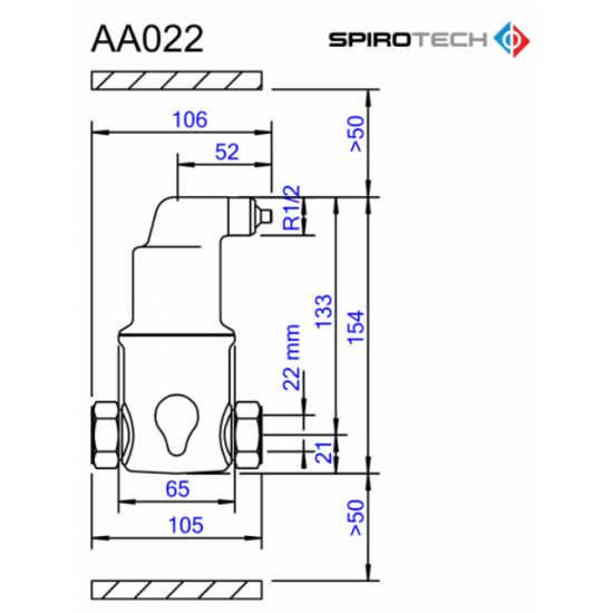 Separator de Aer AA022 Spirovent din alama– Orizontal 22mm– 110°C 10 bar – SPIROTECH