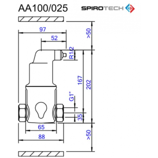 Separator de Aer AA100025 Spirovent din alama– Orizontal 1"– 150°C 25 bar – SPIROTECH