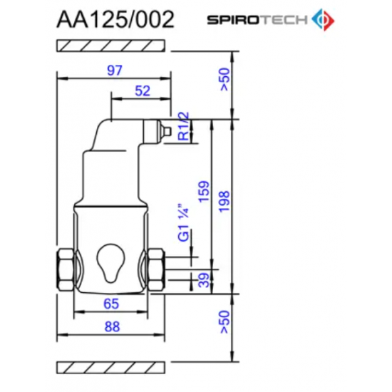 Separator de Aer AA 125002 Spirovent din alama– Orizontal 1 1/4"– 180°C 10 bar – SPIROTECH