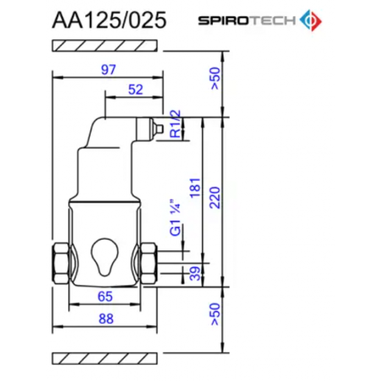 Separator de Aer AA125025 Spirovent din alama– Orizontal 1 1/4"– 150°C 25 bar – SPIROTECH