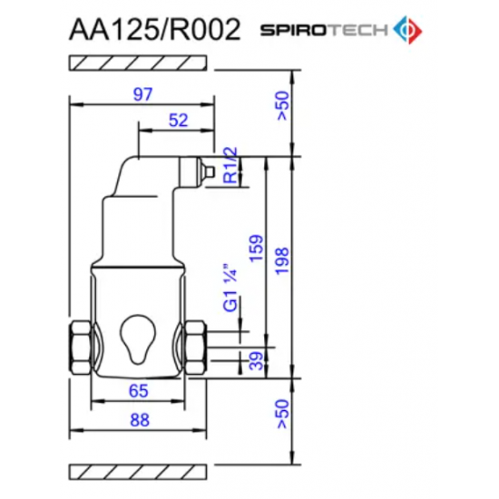 Separator de Aer AA125/R007 Spirovent din otel inox ANSI316– Orizontal 1 1/4"– 180°C 10 bar – SPIROTECH