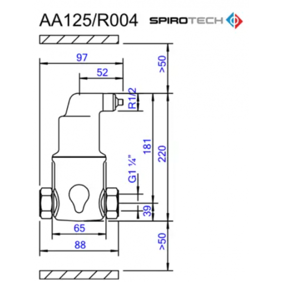 Separator de Aer AA125/R004 Spirovent din otel inox ANSI316– Orizontal 1 1/4"– 180°C 25 bar – SPIROTECH