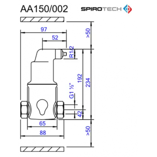 Separator de Aer AA 150002 Spirovent din alama– Orizontal 1 1/2"– 180°C 10 bar – SPIROTECH