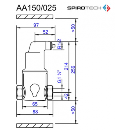 Separator de Aer AA150025 Spirovent din alama– Orizontal 1 1/2"– 150°C 25 bar – SPIROTECH
