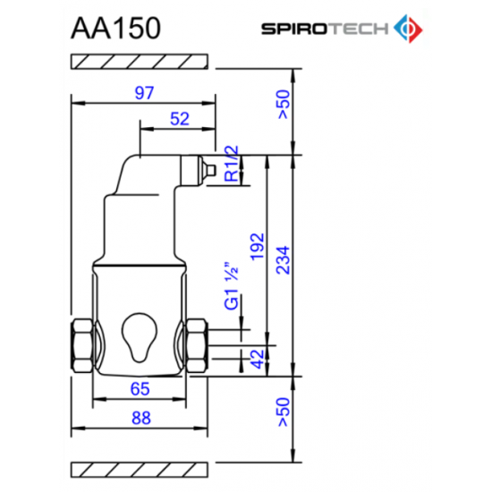 Separator de Aer AA150 Spirovent din alama– Orizontal 1 1/2"– 110°C 10 bar – SPIROTECH
