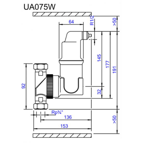 Separator de Aer UA075W Spirovent din alama– Vertical 3/4"– 110°C 10 bar – SPIROTECH