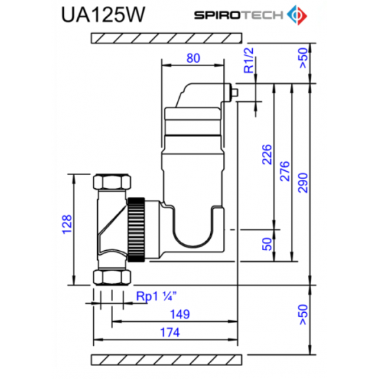 Separator de Aer UA125W Spirovent din alama– Vertical 1 1/4"– 110°C 10 bar – SPIROTECH
