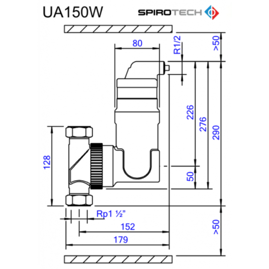 Separator de Aer UA150W Spirovent din alama– Vertical 1 1/2"– 110°C 10 bar – SPIROTECH