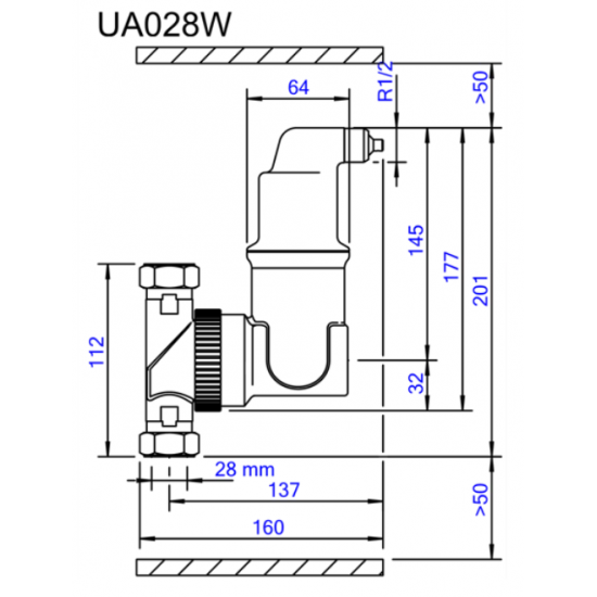 Separator de Aer UA028W Spirovent din alama– Vertical 28mm– 110°C 10 bar – SPIROTECH