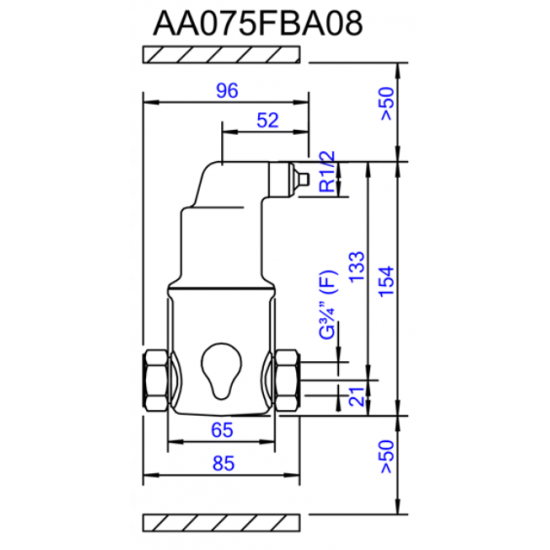 Separator de Aer AA075FBA08 Solar Spirovent din alama cu Autoclose – Orizontal 3/4"– 180°C 10 bar – SPIROTECH