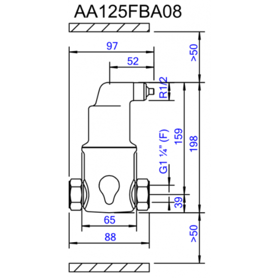 Separator de Aer AA125FBA08 Solar Spirovent din alama cu Autoclose – Orizontal 1 1/4"– 180°C 10 bar – SPIROTECH