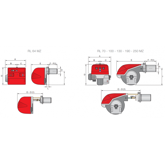 Arzator pe motorina Riello RL70TC cu functionare in 2 trepte, Cap Ardere Scurt,  Putere: 255/474 - 830 Kw