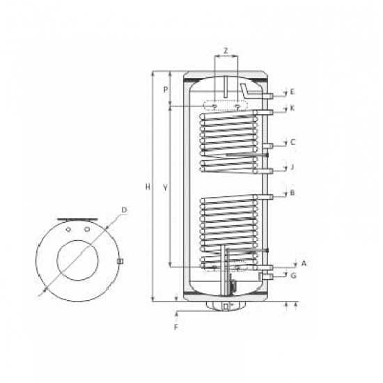 Boiler cu 2 Serpentine de perete BB NL2 200 litri VS2- Sunsystem - Burnit