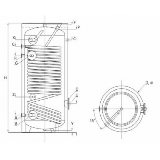 Boiler cu 1 Serpentina marita pentru pompe de caldura: Sunsystem SWPN 200 litri
