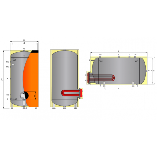 Boiler Cu Serpentina Extractabila Tip U din Otel Inox QB/X-RF 200 litri 10 bar