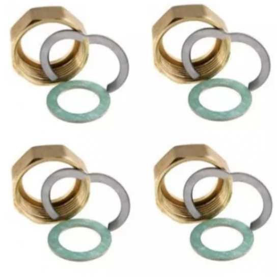 Set 4 conectori 16 x 3/4 (piulite, garnitura clingerit, inel de siguranta)  pentru instalarea teavii din inox gorfata 