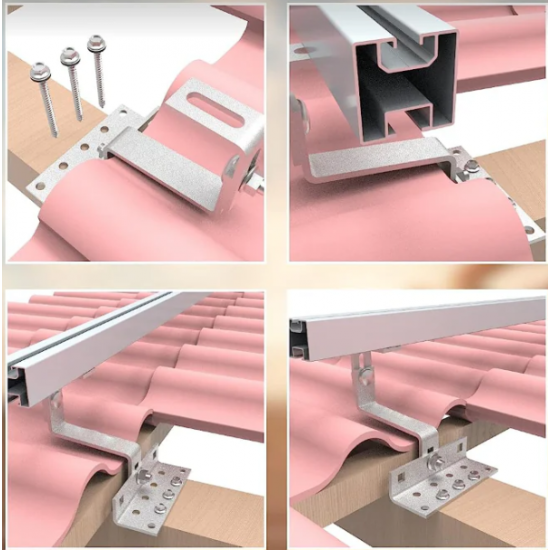 Suport din Inox Reglabil pentru Montajul Panourilor Solare pe Acoperis tip Tigla