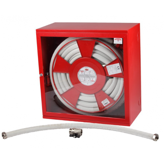 Cutie hidrant pt interior 650x650x260 cu usa din sticla sau plina din metal si furtun semirigid DN25 - Certificat CE si Declaratie De Performanta DOP