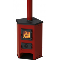 Soba/Semineu MBS Corner pe lemne, brichete sau carbune - putere 6.1 Kw Rosu