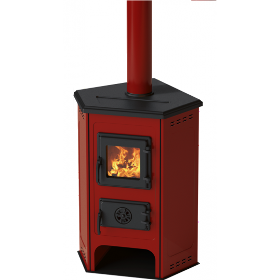 Soba/Semineu MBS Corner pe lemne, brichete sau carbune - putere 6.1 Kw Rosu