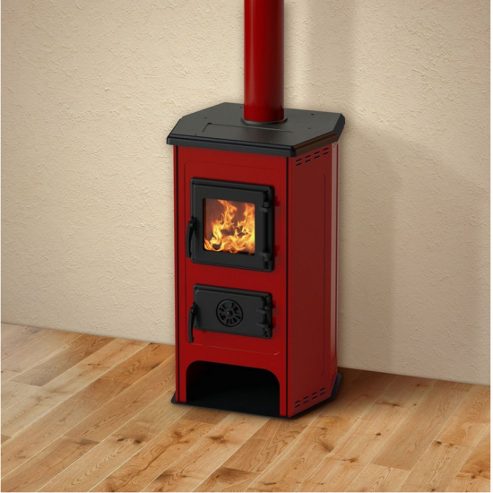 Soba/Semineu MBS Hit pe lemne brichete sau carbune putere 6.1 Kw rosu