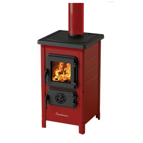 Soba/Semineu MBS HAPPY pe lemne, brichete sau carbune - putere 6 Kw Rosu