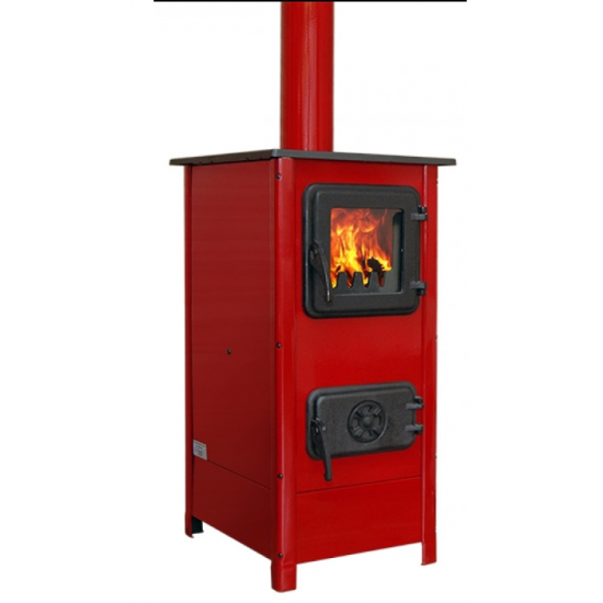 Soba/Semineu MBS Herra pe lemne, brichete sau carbune - putere 6 Kw Rosu