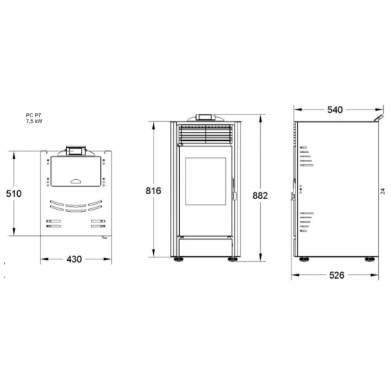 Semineu Pe Peleti Sontec PC7 7.5 Kw Culoare Bordeaux